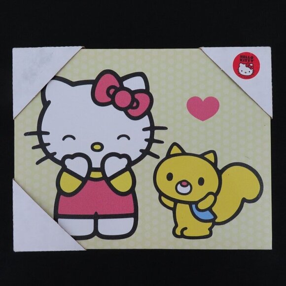 Sanrio Hello Kitty 2014 Squirrel Heart Printed Canvas Wall Hanging Decor Picture - Picture 1 of 14